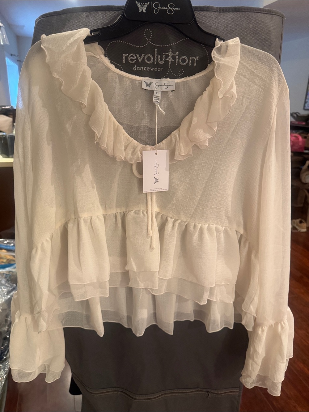Jessica Simpson Cream Ruffle Tiered Peasant Blouse